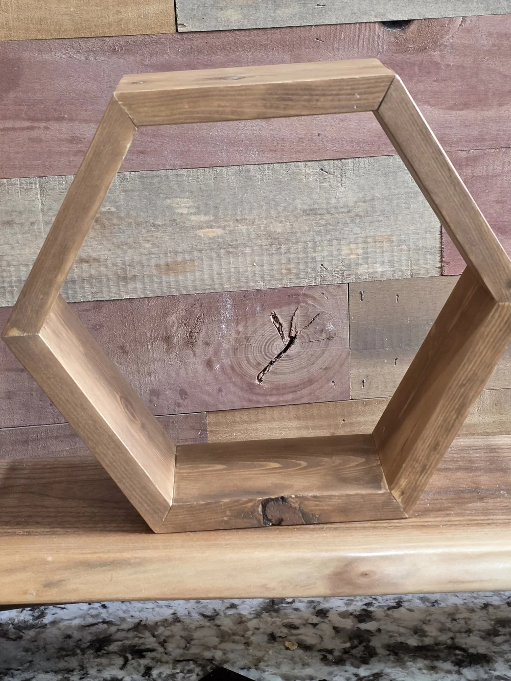 Set Of 2  Hexagon Wall Shelf in Warm Brown